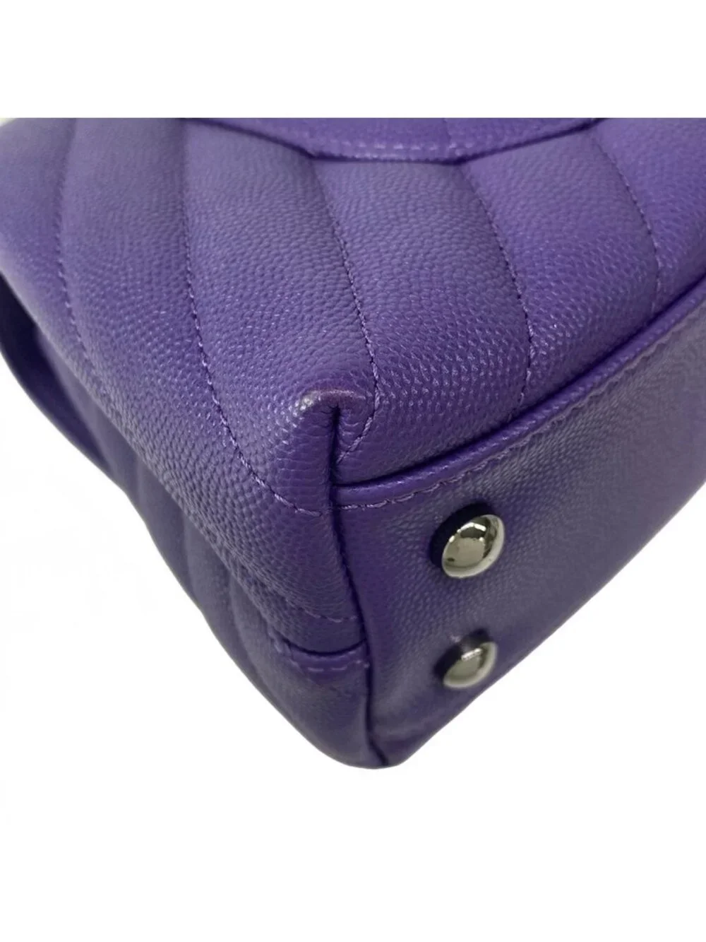 Chanel Handbag Small Top Handle Flap Bag Stitch Coco Purple Silver